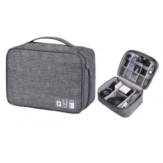 Cestovní organizér na kabely a nabíječky šedý