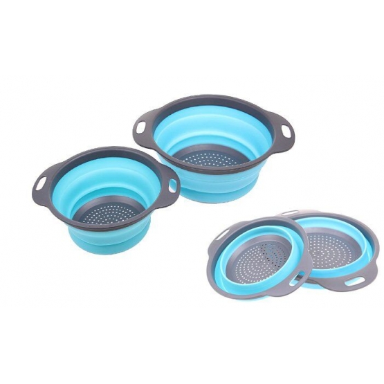 Skládací silikonové cedníky 2 ks šedo-modré