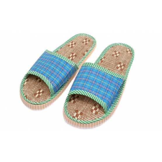 Pantofle s otevřenou špičkou kostkované světle modré vel.38/39