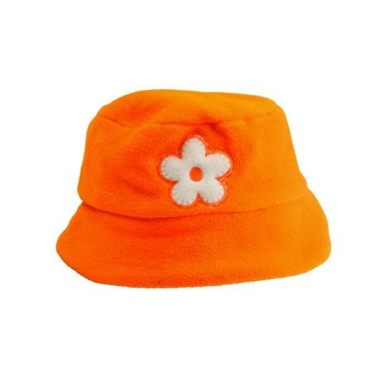 Dětská čepice fleecová oranžová s kytičkou