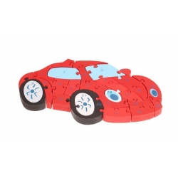 Vzdělávací dřevěné puzzle auto červené