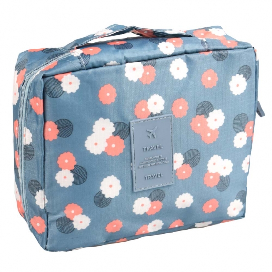 Kosmetická taška Travel modrá s květy