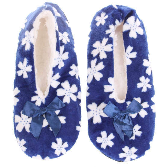 Domácí nazouvací pantofle s kytičkami modré