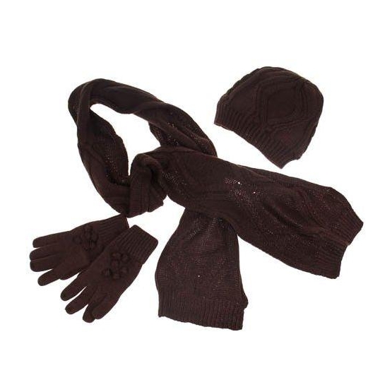 Dětská pletená šála, rukavice a čepice hnědá XL