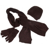 Dětská pletená šála, rukavice a čepice hnědá XL