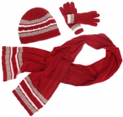 Detský pletený set šál, rukavice a čiapky červená veľ. M