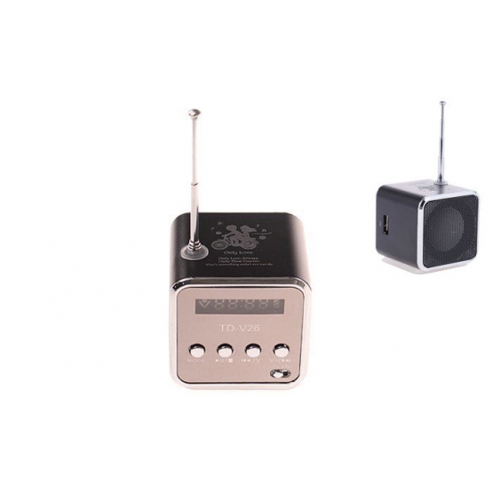 Mini bezdrátové přenosné FM LED radio černé