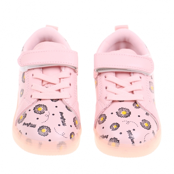 Dětské svítící boty s kytičkami růžové