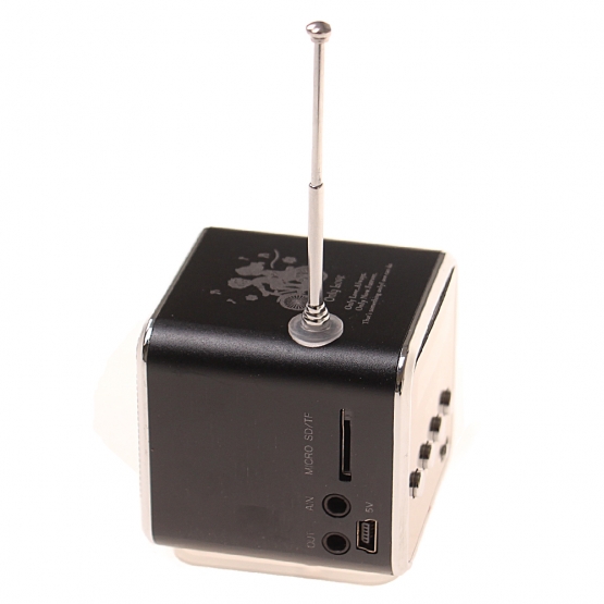 Mini bezdrátové přenosné FM LED radio černé