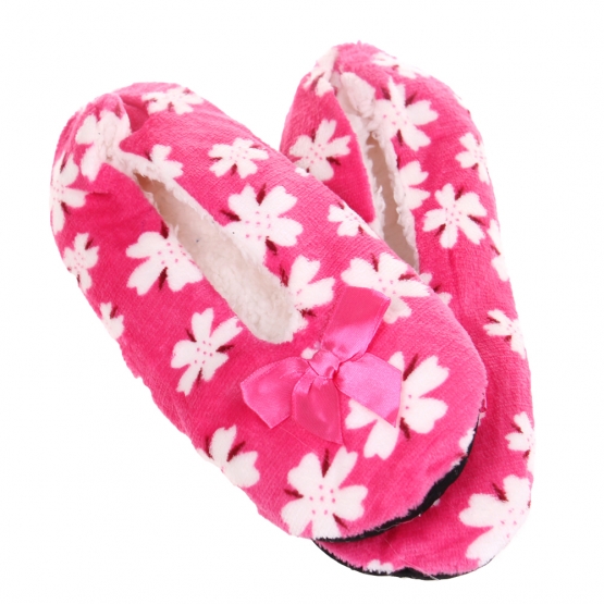 Domácí nazouvací pantofle s kytičkami růžové