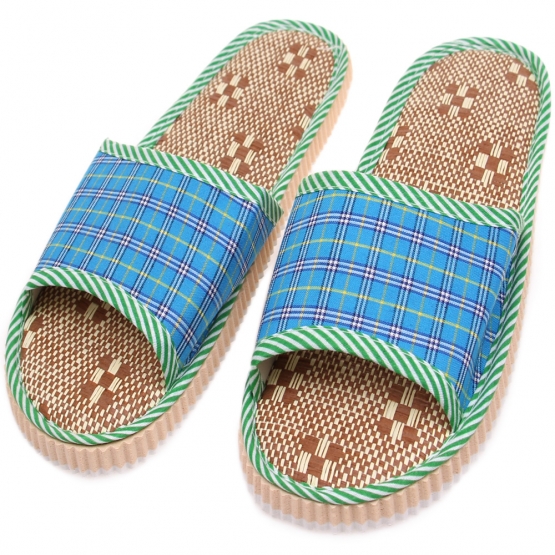 Pantofle s otevřenou špičkou kostkované světle modré 38/39