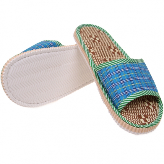 Pantofle s otevřenou špičkou kostkované světle modré 38/39