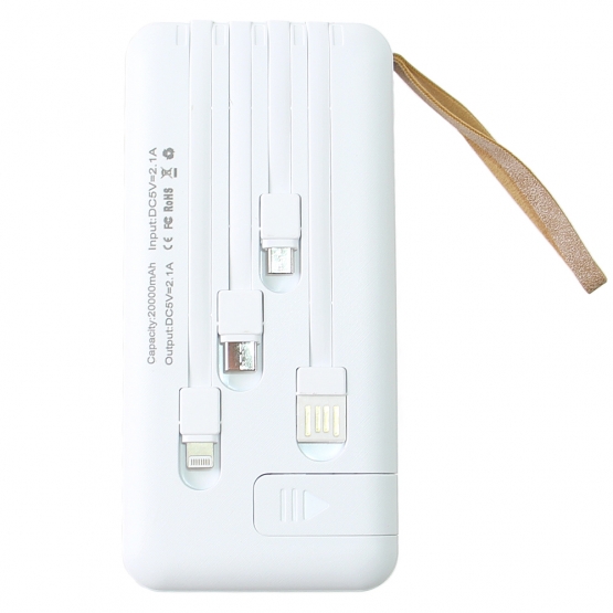 Powerbanka 4v1 s přísavkou 20 000 mAh bílá