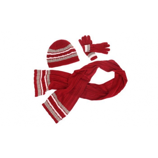 Dětská pletená šála, rukavice a čepice červená XL