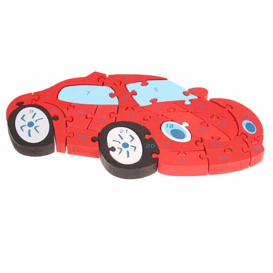 Vzdělávací dřevěné puzzle auto červené