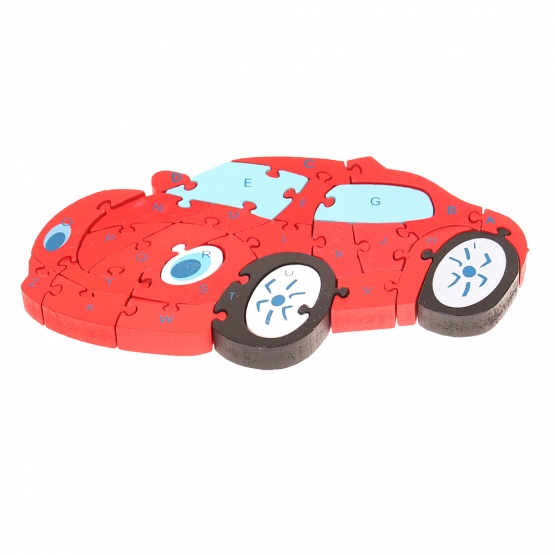 Vzdělávací dřevěné puzzle auto červené