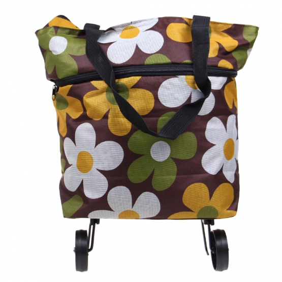 Nákupní taška s kolečky hnědá s květy Nákupní taška s kolečky hnědá s květy
