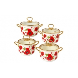 8-dílná sada smaltovaných hrnců červený mák