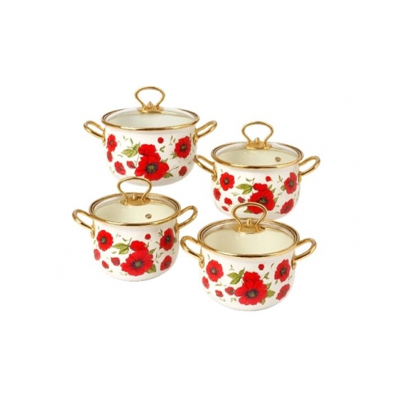 8-dílná sada smaltovaných hrnců červený mák