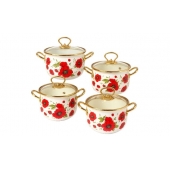 8-dílná sada smaltovaných hrnců červený mák