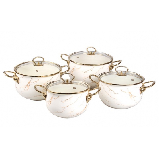 8-dílná sada smaltovaných hrnců zlatý mramor