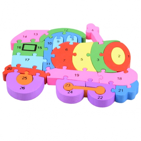 Vzdělávací dřevěné puzzle vlak 