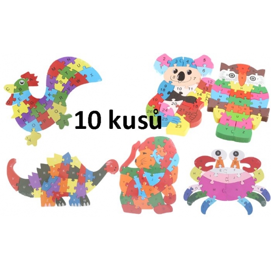 Vzdělávací dřevěné puzzle mix 10ks