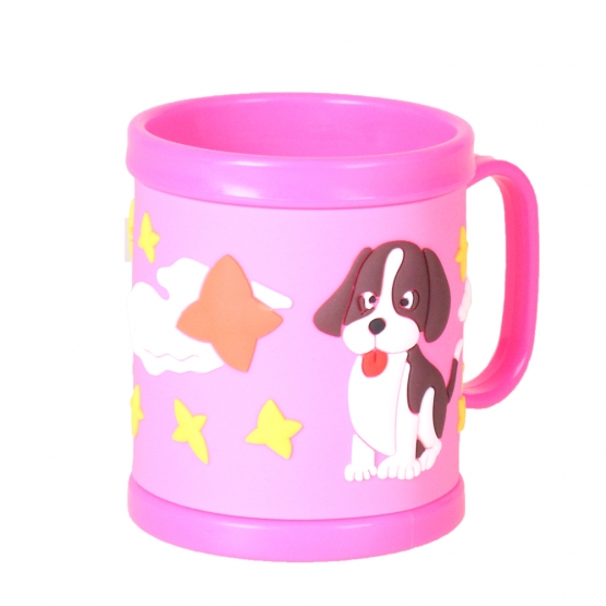 Hrnek dětský plastový (růžový s pejskem a méďou)