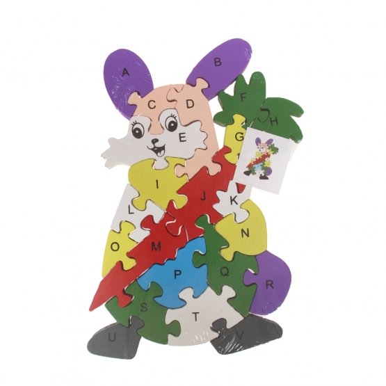 Vzdělávací dřevěné puzzle králíček s mrkví