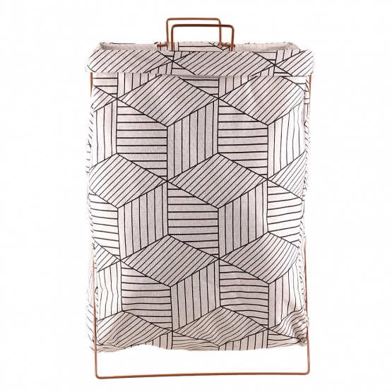 Plátěný koš na prádlo se stojanem geometrický vzor bílý
