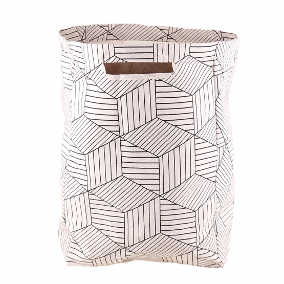 Plátěný koš na prádlo se stojanem geometrický vzor bílý