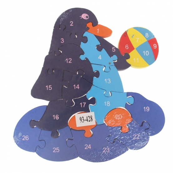 Vzdělávací dřevěné puzzle tučňák s míčem