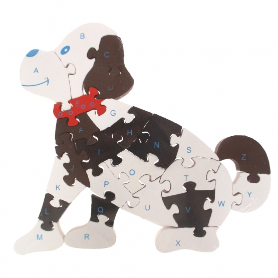 Vzdělávací dřevěné puzzle pes černobílý