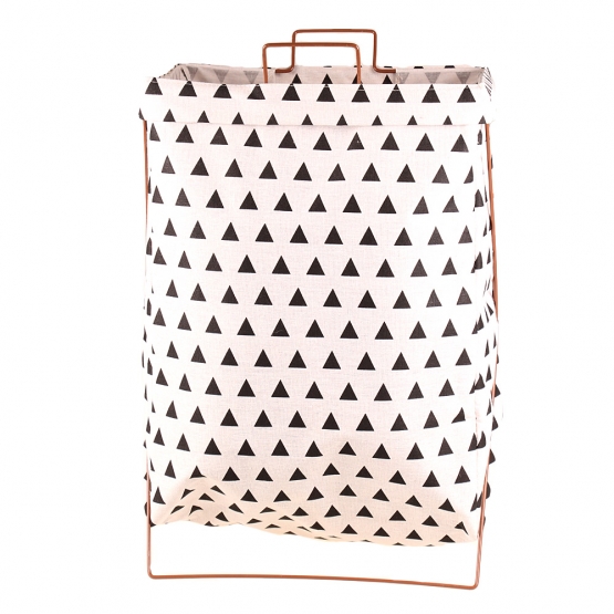 Plátěný koš na prádlo se stojanem bílý s trojúhelníky