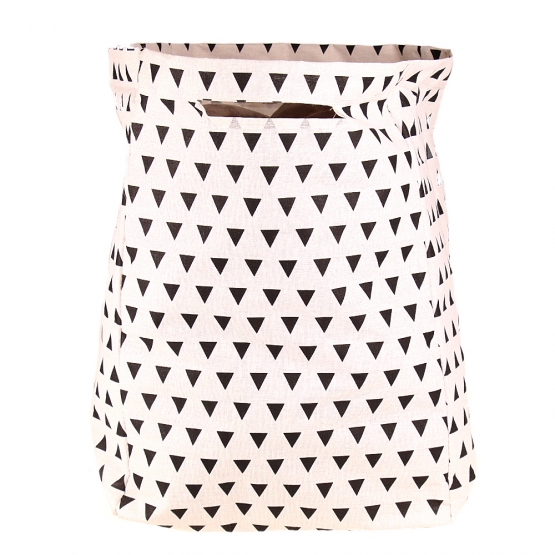 Plátěný koš na prádlo se stojanem bílý s trojúhelníky