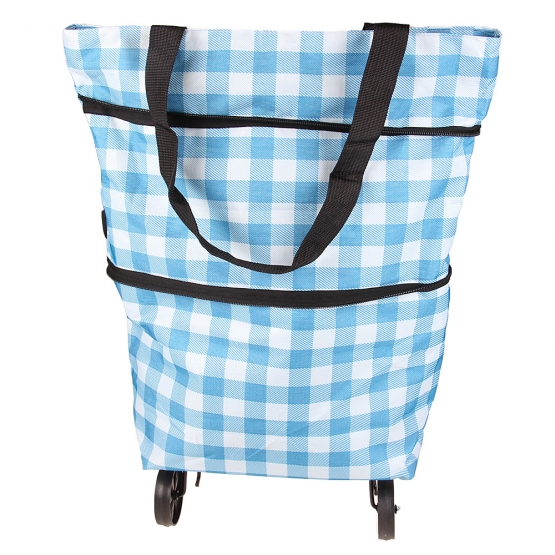 Nákupní taška s kolečky kostkovaná modrá