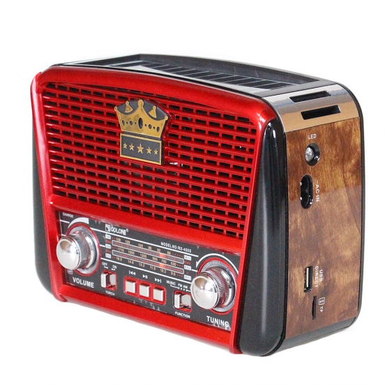 Přenosné 3pásmové solární rádio hnědo-červené KORUNA