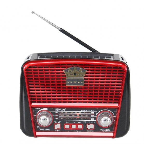 Přenosné 3pásmové solární rádio hnědo-červené KORUNA