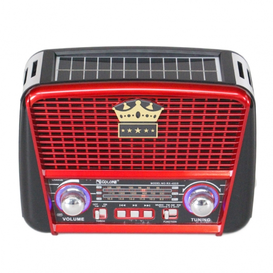 Přenosné 3pásmové solární rádio hnědo-červené KORUNA