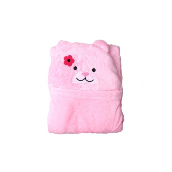 Dětská deka Happy Baby růžová – medvídek s kytičkou