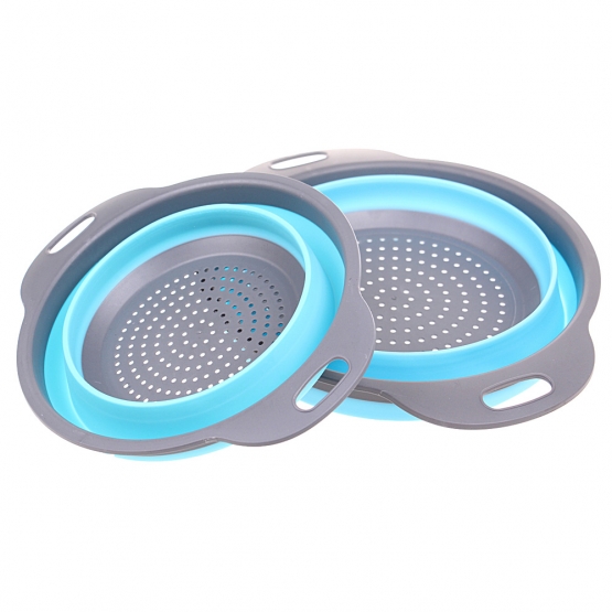 Skládací silikonové cedníky 2 ks šedo-modré