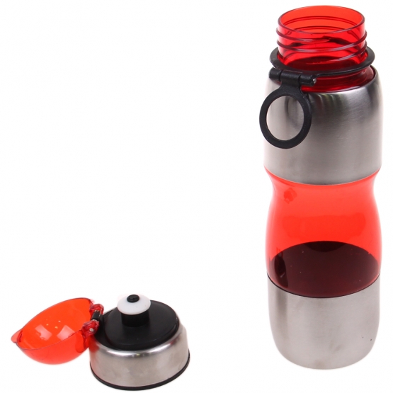 Láhev na pití s plastovým poutkem červená