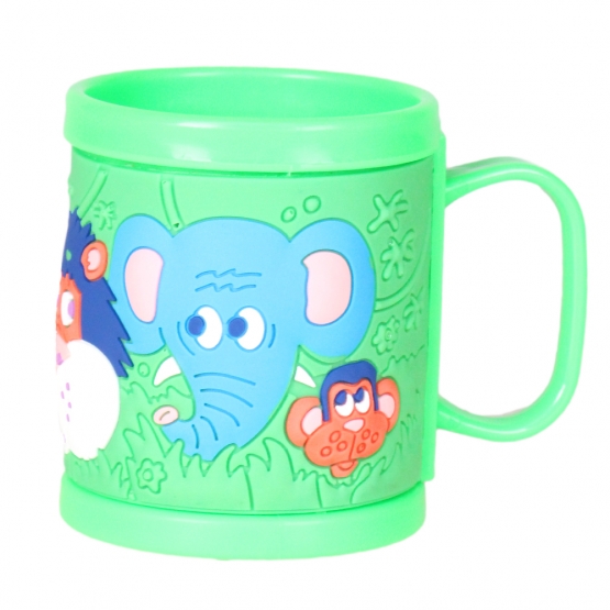 Hrnek dětský plastový (zelený se zvířátky)