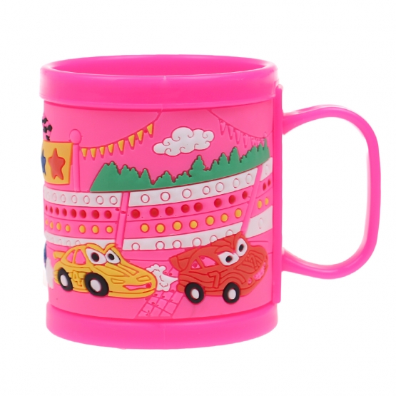 Hrnek dětský plastový (růžový auta)
