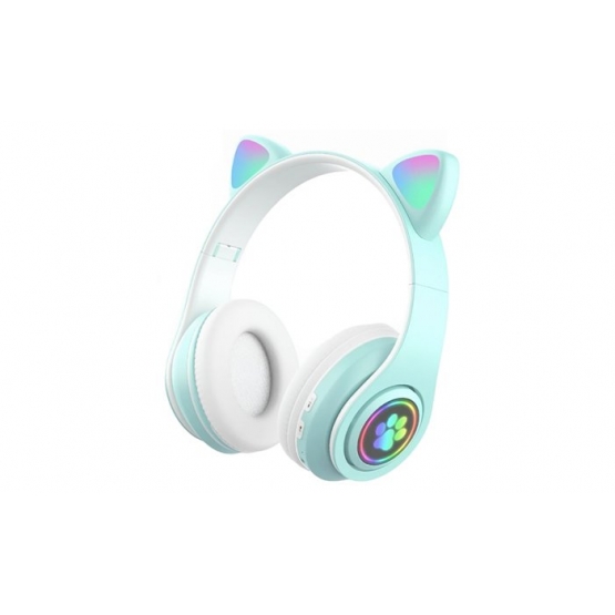 Bezdrátová sluchátka s kočičíma ušima zelená