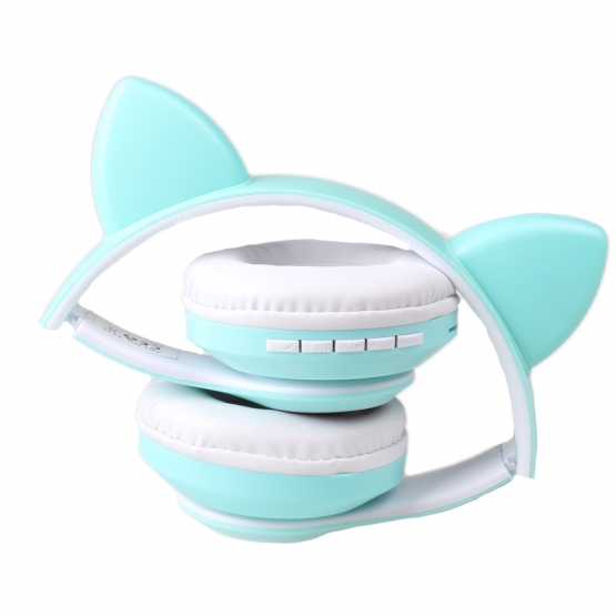 Bezdrátová sluchátka s kočičíma ušima zelená