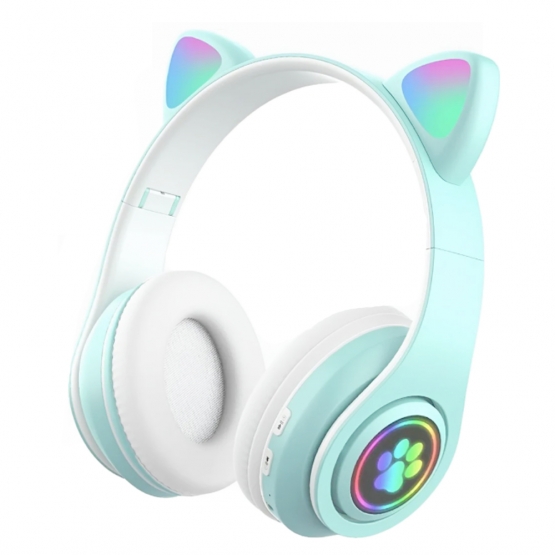 Bezdrátová sluchátka s kočičíma ušima zelená