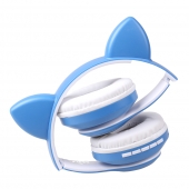 Bezdrátová sluchátka s kočičíma ušima modrá