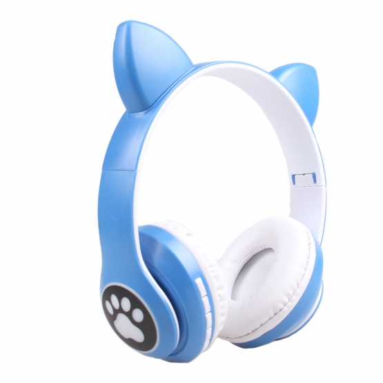 Bezdrátová sluchátka s kočičíma ušima modrá
