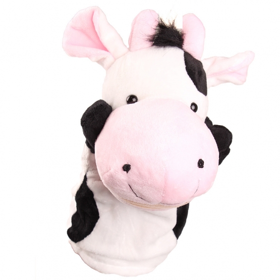 Plyšový maňásek na ruku kravička